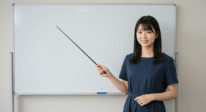 指し棒を持つ女性の画像