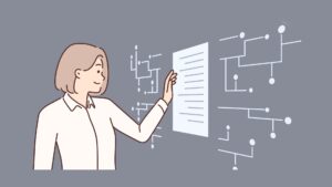 女性が張り紙を見ているイラスト画像