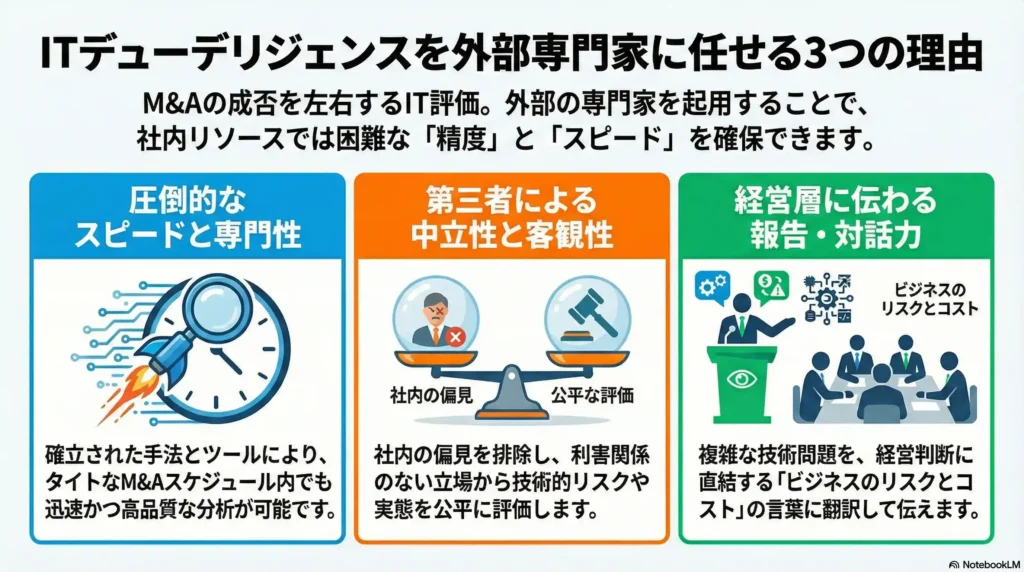 ITデューデリジェンスを外部専門家に任せる3つの理由の画像