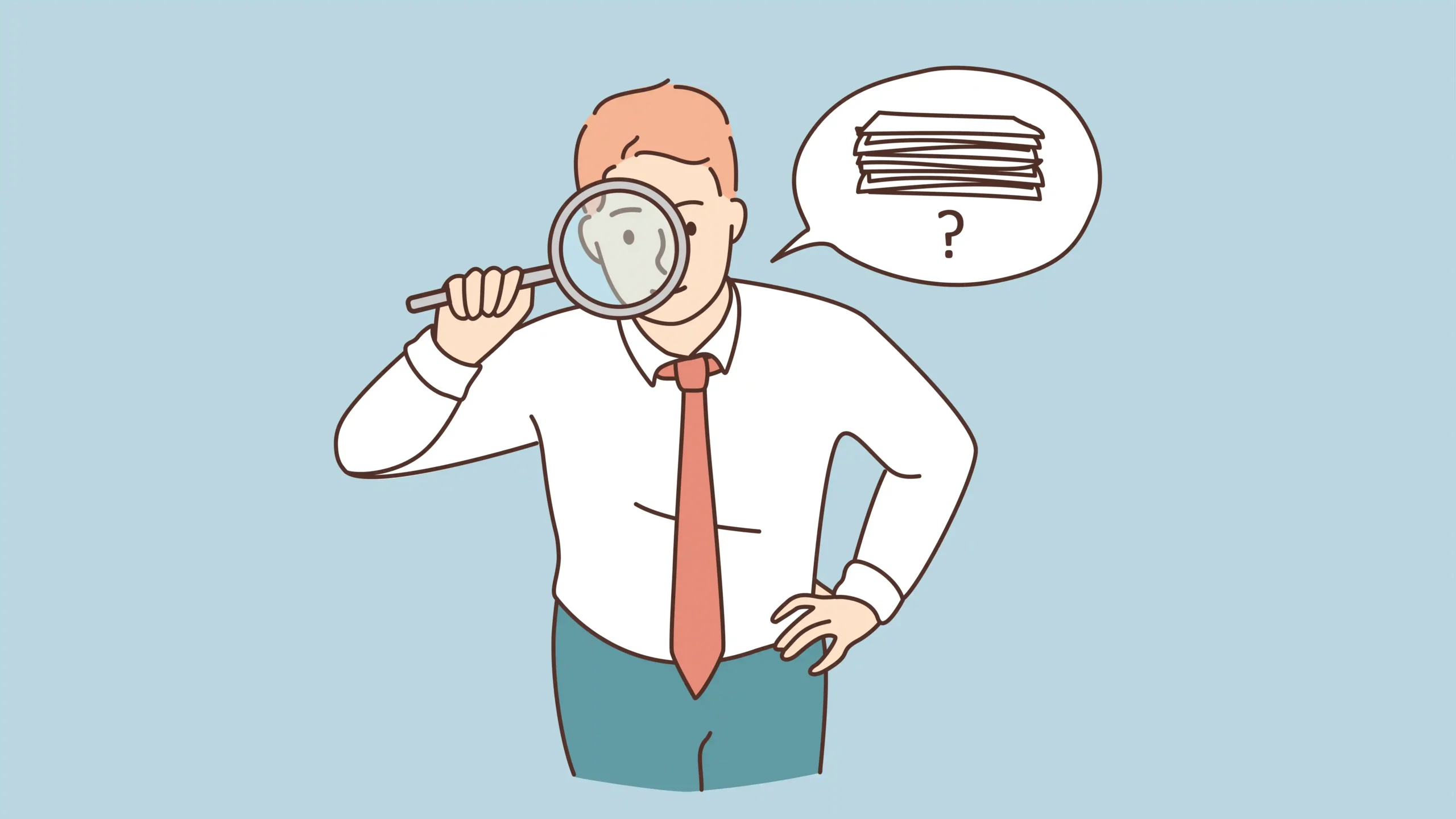 虫眼鏡を覗く男性のイラスト