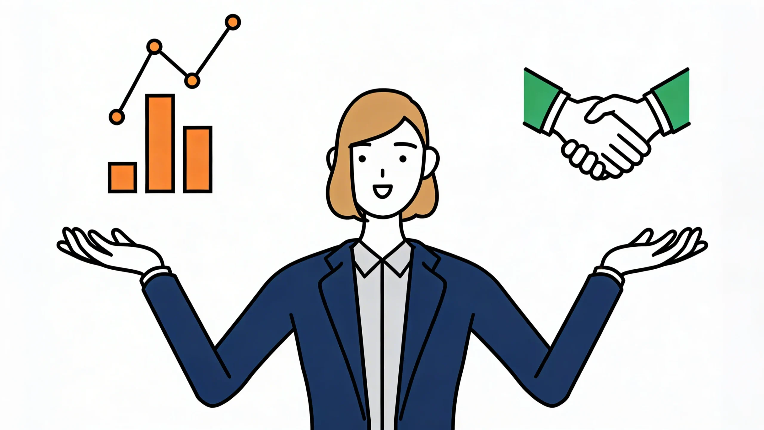 手のひらを上に向けている女性のイラスト