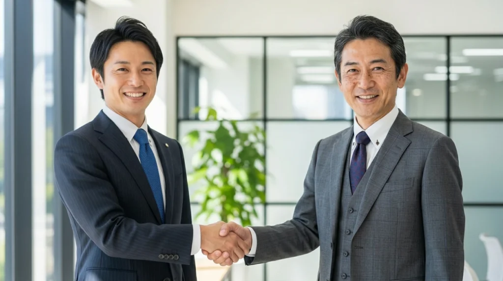 握手する男性2人の画像